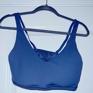 Ribbed blue sports bra with sheer back